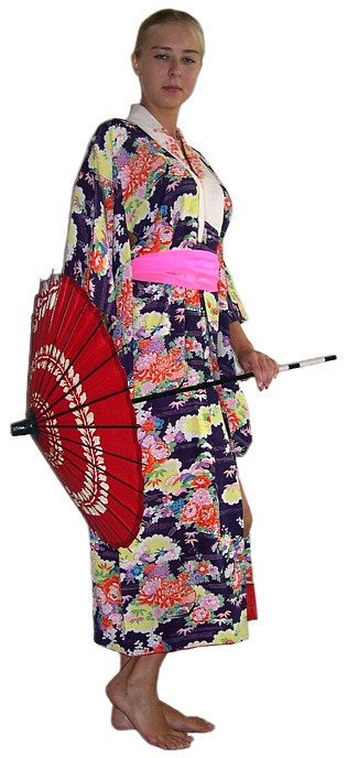 японское женское шелковое кимоно, винтаж