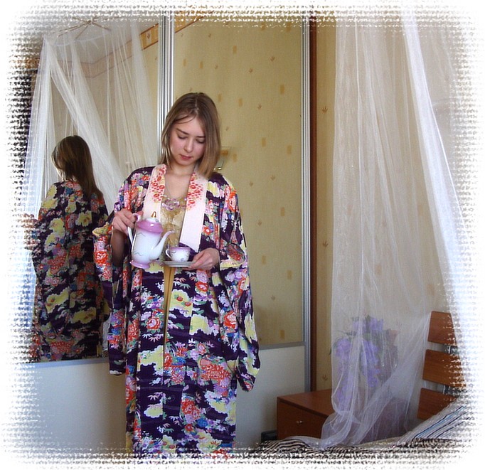 японское традиционное кимоно, винтаж, шелк