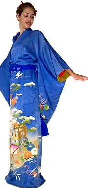 японское антикварное кимоно с авторской росписью