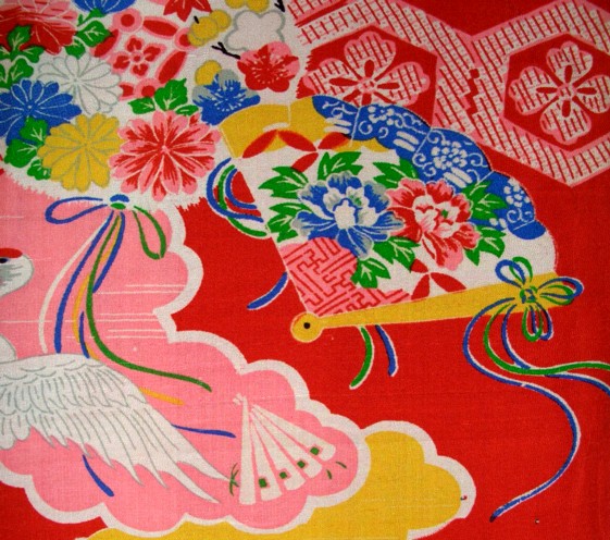 рисунок ткани японскофо шелкового женского кимоно