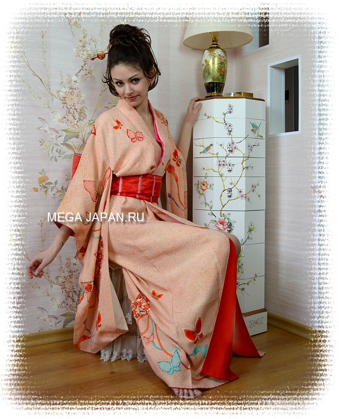 японское антикварное кимоно, шелк, вышивка, роспись, 1930-е гг.