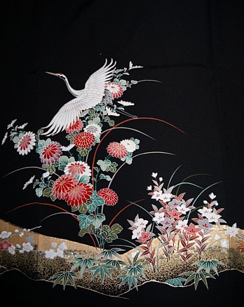 рисунок на шелке японского винтажного кимоно