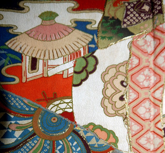 роспись на шелке японского кимоно, эпоха Мэйдзи, 1890-е гг.