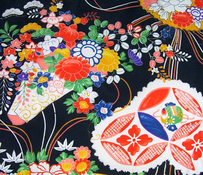 рисунок ткани шелкового японского старинного кимоно