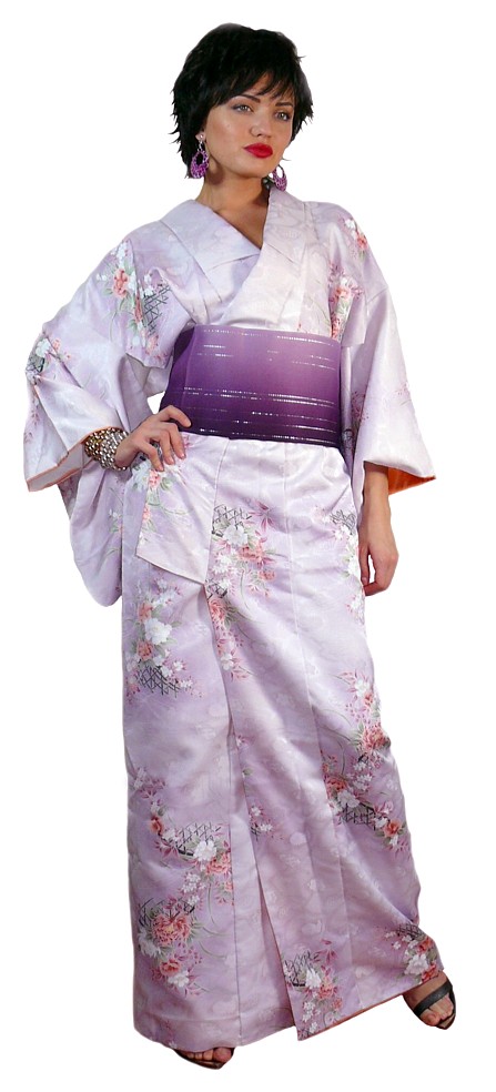 японское традиционное женское шелковое кимоно, винтаж