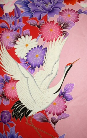 деталь росписи на японском шелковом кимоно