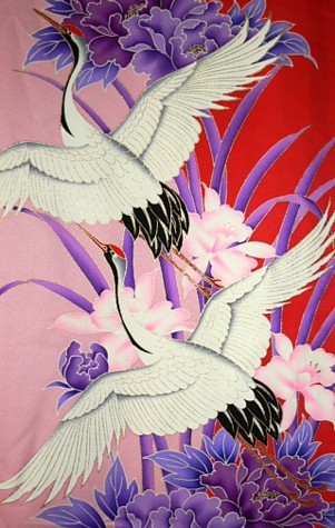 деталь росписи на японском шелковом кимоно