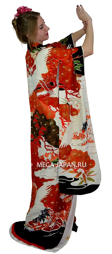 антикварное шелковое кимоно с авторским рисунком