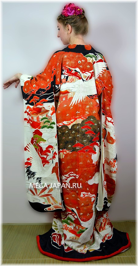 японское антикварное шелковое женское кимоно, 1920-е гг