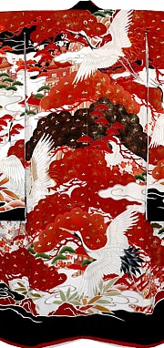 старинное шелковое кимоно гейши с авторской росписью