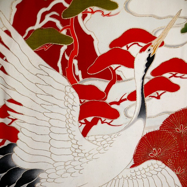 деталь авторского рисунка ткани японского шелкового кимоно