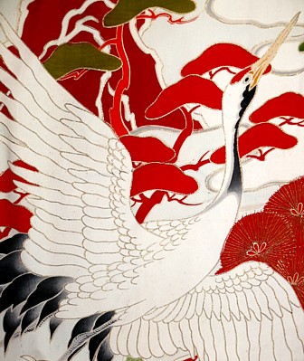антикварное шелковое кимоно с авторским рисунком: деталь